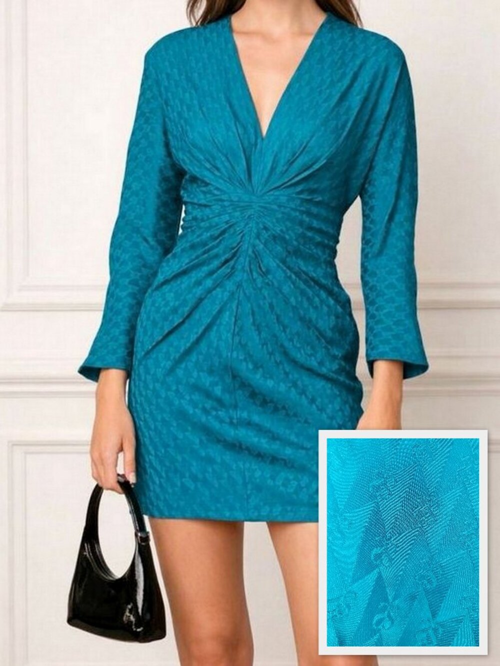 Sandro Paris Aney "S" Jacquard Ruched Satin Mini Dress 42